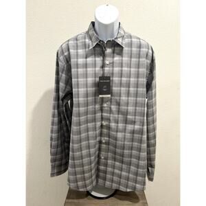 Van Heusen Mens Regular Fit Plaid Large Shirt Grey Wrinkle Free Long Sleeves New